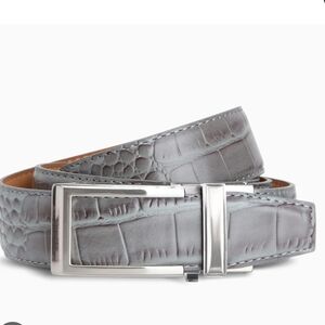 Gray Crocodile Embossed Belt with Silver Buckle Men Aprox: Sz 45